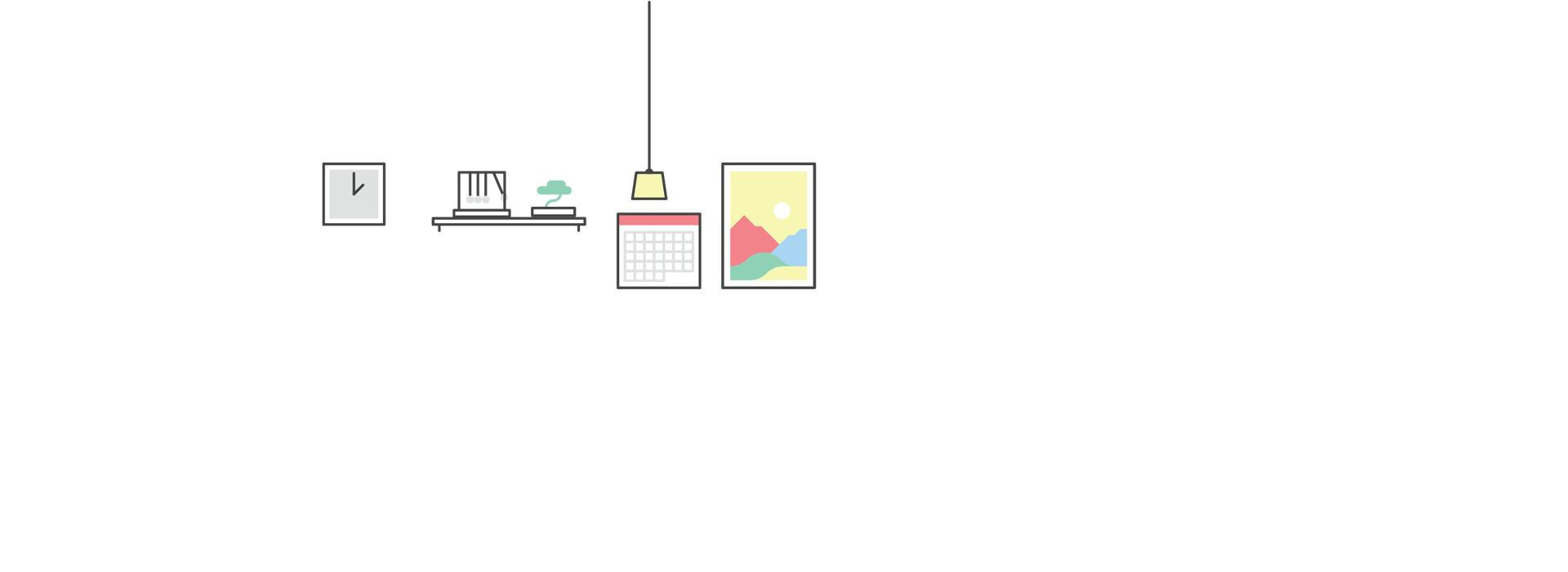 Office Desk, Laptop, Calendar, Clock, and Picture Graphic Element